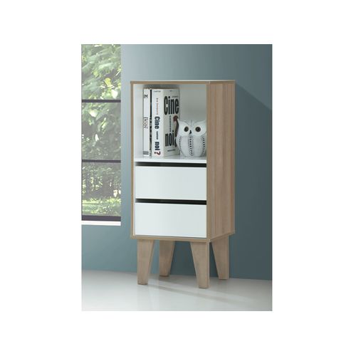 Ruby-bibliothèque Avec 1 Niche Et 2 Tiroirs En Aspect Bois Blanc