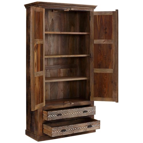 Maneesh-armoire 2 Portes 2 Tiroirs Crème Brune