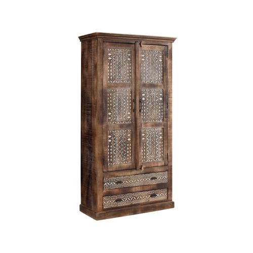 Maneesh-armoire 2 Portes 2 Tiroirs Crème Brune