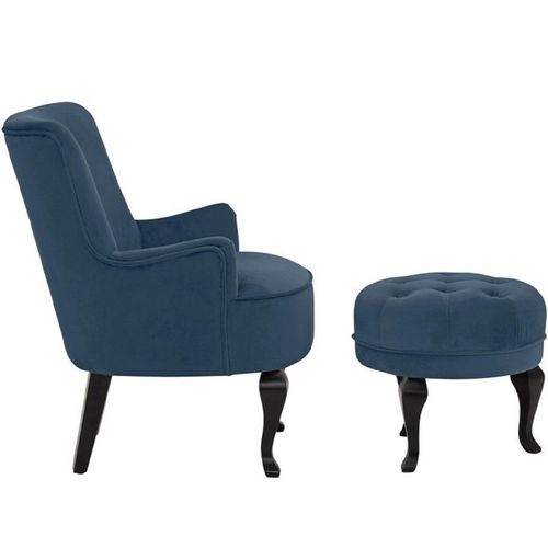 Houston-fauteuil + Tabouret En Velours Bleu