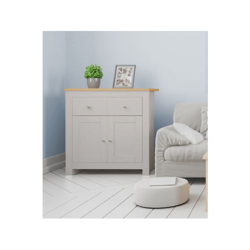 Emerald - Buffet Avec 2 Portes Et 2 Tiroirs En Effet Chêne Et Gris