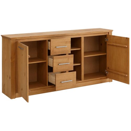 Celia-buffet En Pin Avec 2 Portes, 3 Tiroirs Et 2 Étagères Ouvertes