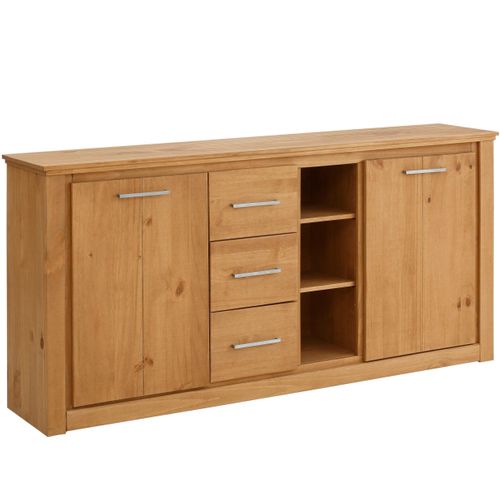 Celia-buffet En Pin Avec 2 Portes, 3 Tiroirs Et 2 Étagères Ouvertes