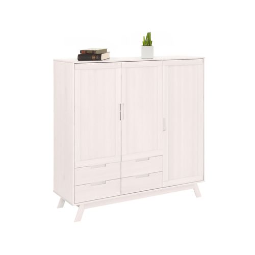 Ohio-armoire à Linge à 3 Portes Et 4 Tiroirs En Pin Blanc