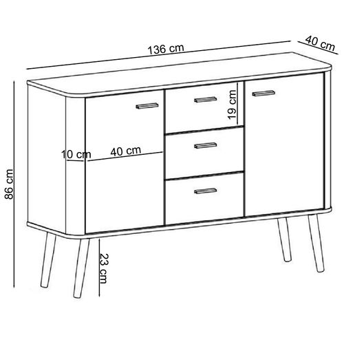 Piano-buffet à 2 Portes Et 3 Tiroirs En Chêne Blanc