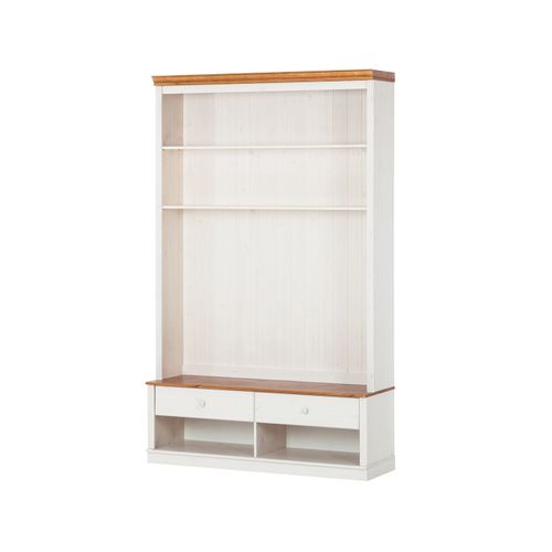 Anita-meuble Mural Avec Bibliothèque + Meuble Bas à 2 Tiroirs En Pin Blanc