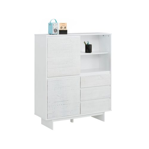 Morgan-meuble à 2 Portes Et 3 Tiroirs En Pin Blanc