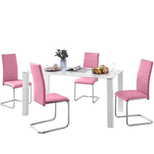 Norma Et Adora-ensemble De Table à Manger 160x90cm Avec 4 Chaises En Rose