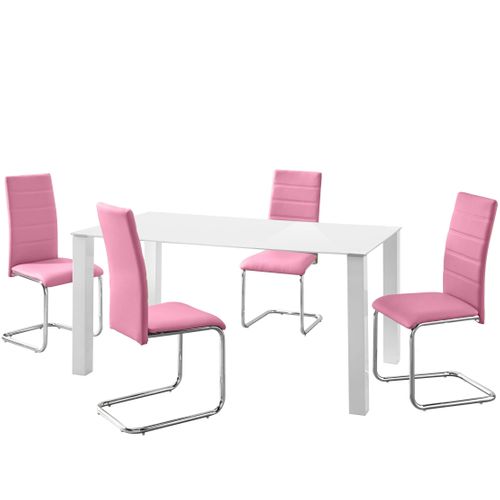 Norma Et Adora-ensemble De Table à Manger 160x90cm Avec 4 Chaises En Rose