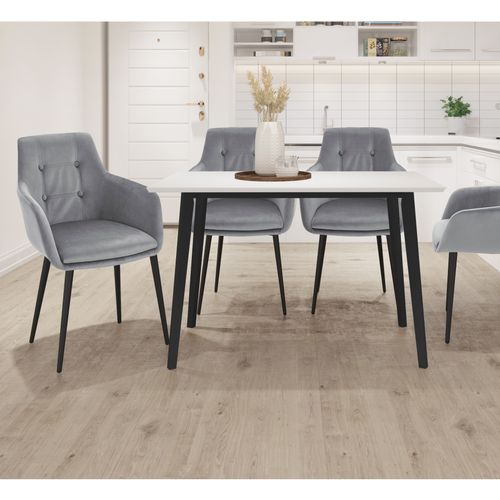 Cody - Table à Manger En Pin Mélamine Blanc Noir 6 Personnes L120