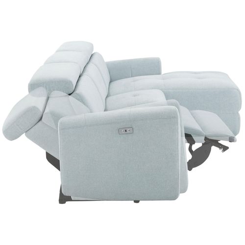 Capena-chaise Lounge Sofa 3 Places Droite Avec Fonction Électrique En Tissu Bleu Glacier