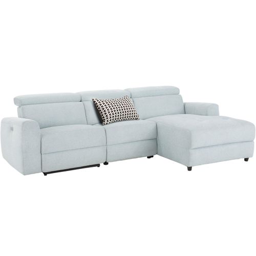 Capena-chaise Lounge Sofa 3 Places Droite Avec Fonction Électrique En Tissu Bleu Glacier