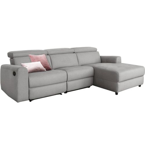 Capena-canapé 3 Places Chaise Longue Droit En Tissu Gris
