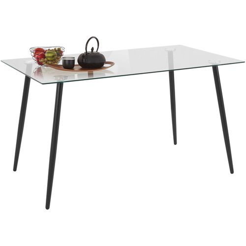 Danny - Table à Manger 140x80 Cm 6 Personnes En Métal / Verre Transparent