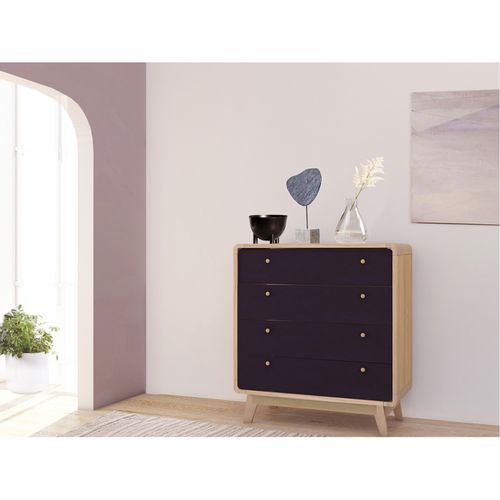 Cassie - Commode Avec 4 Tiroirs En Effet Chêne Noir