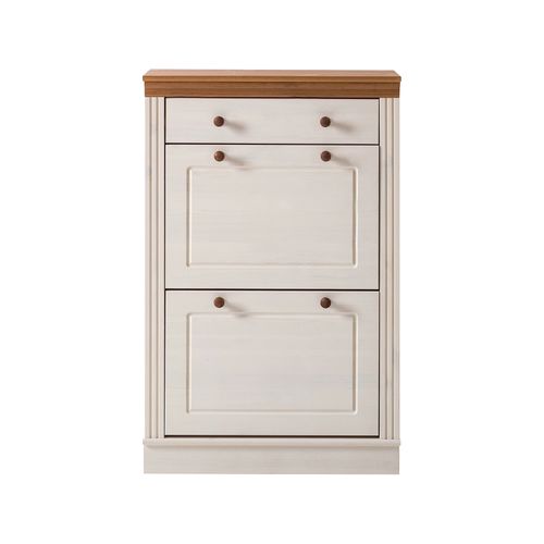 Anita - Coffre à Chaussures 2 Portes Battantes Et 1 Tiroir En Pin Blanc/miel