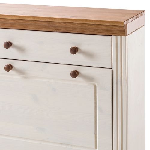 Anita - Coffre à Chaussures 2 Portes Battantes Et 1 Tiroir En Pin Blanc/miel