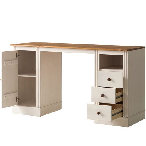 Anita-bureau Avec 3 Tiroirs Et 1 Porte En Pin Blanc / Miel