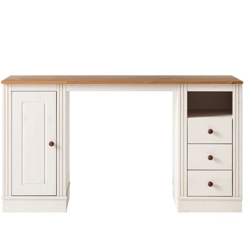 Anita-bureau Avec 3 Tiroirs Et 1 Porte En Pin Blanc / Miel