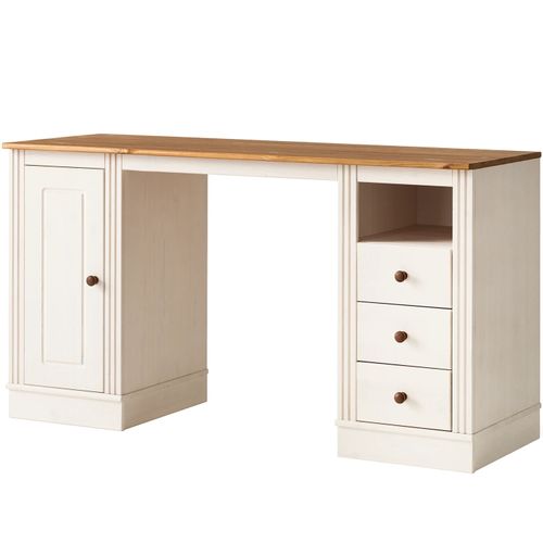 Anita-bureau Avec 3 Tiroirs Et 1 Porte En Pin Blanc / Miel