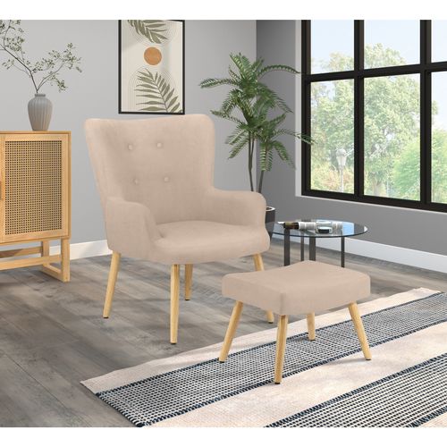 Coco-chaise D'appoint Tapissée Avec Tabouret En Microfibre Crème