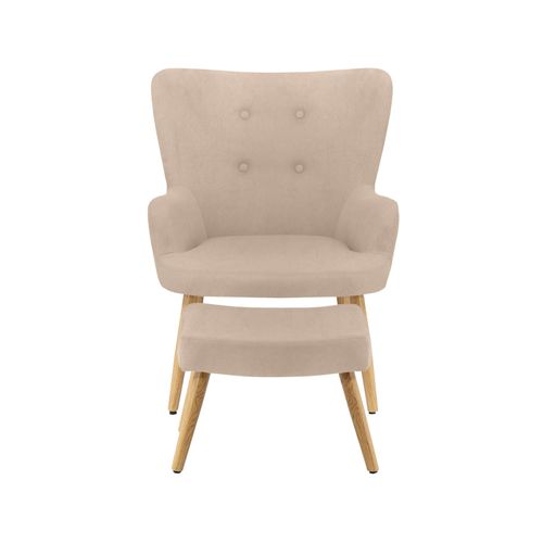 Coco-chaise D'appoint Tapissée Avec Tabouret En Microfibre Crème