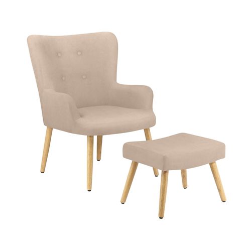 Coco-chaise D'appoint Tapissée Avec Tabouret En Microfibre Crème