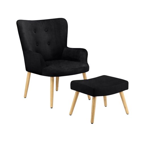 Coco-fauteuils Rembourrée Avec Tabouret En Velours Noir