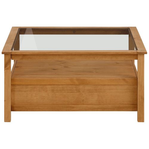 Linda-table Basse En Pin Avec Plateau En Verre Et 2 Tiroirs