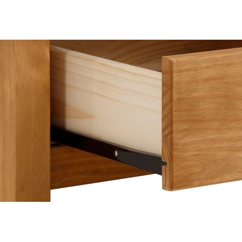 Linda-table Basse En Pin Avec Plateau En Verre Et 2 Tiroirs