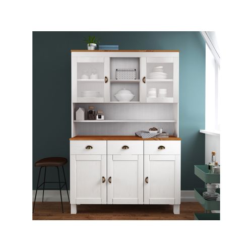 Oslo-buffet 2 Portes Vitrées 3 Portes 3 Tiroirs Blanc/miel