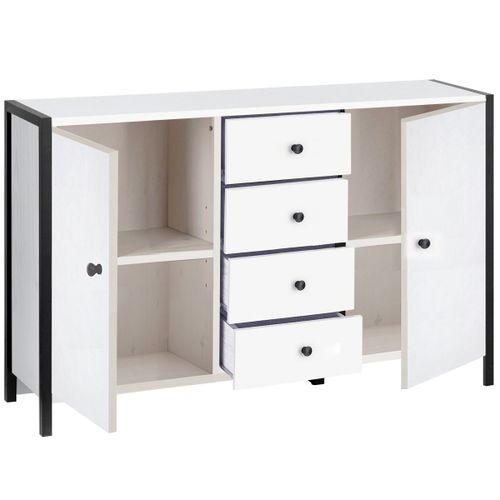 Chris-buffet à 2 Portes Et 4 Tiroirs Aspect Bois Blanc Et Noir