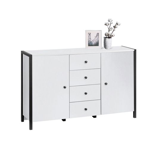 Chris-buffet à 2 Portes Et 4 Tiroirs Aspect Bois Blanc Et Noir