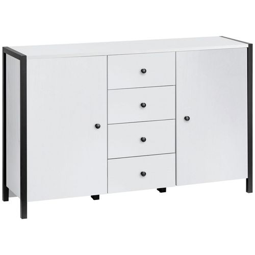 Chris-buffet à 2 Portes Et 4 Tiroirs Aspect Bois Blanc Et Noir
