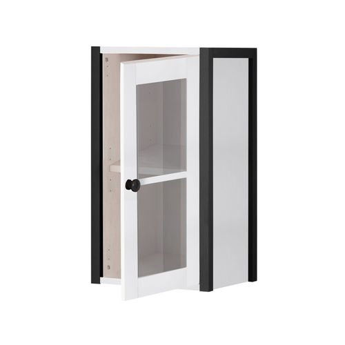Chris-armoire Suspendue Avec 1 Porte Vitrée, Blanc Et Noir
