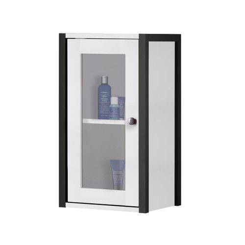 Chris-armoire Suspendue Avec 1 Porte Vitrée, Blanc Et Noir