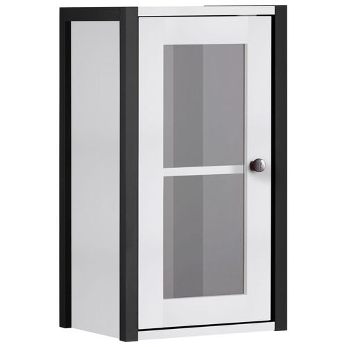 Chris-armoire Suspendue Avec 1 Porte Vitrée, Blanc Et Noir