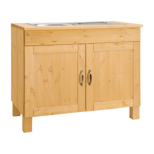 Alby-meuble Évier 100 Cm Avec 2 Portes En Pin Teinté