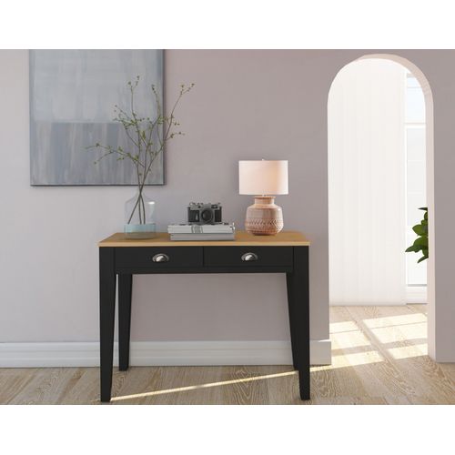 Lorca-bureau Avec 2 Tiroirs En Mdf Noir Et Plateau En Pin Nature