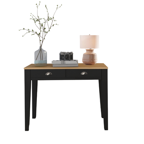 Lorca-bureau Avec 2 Tiroirs En Mdf Noir Et Plateau En Pin Nature