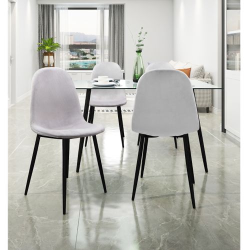 Monza - Chaises 4 Pack En Gris Velours / Pieds Noirs