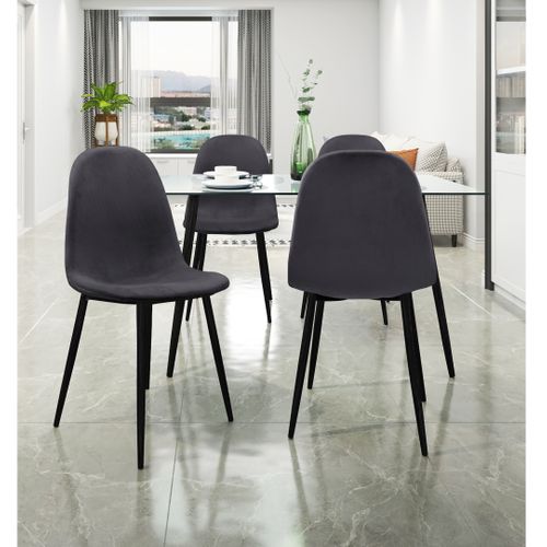 Monza - Lot De 4 Chaises De Salle à Manger En Velours  Et Pieds