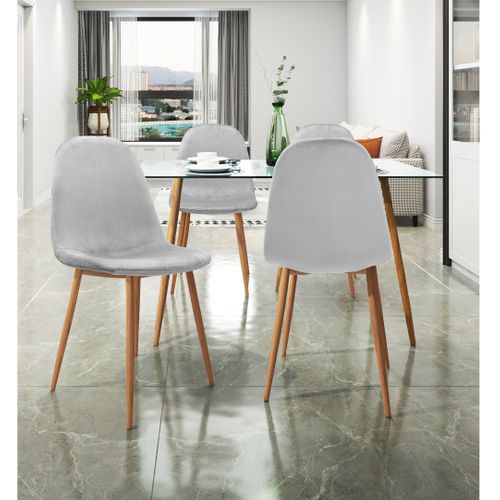 Monza - Lot De 4 Chaises De Salle à Manger En Velours Gris Et Pieds Chêne