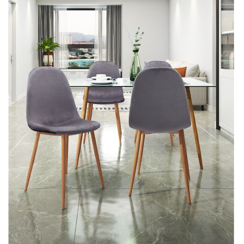 Monza - Lot De 4 Chaises De Salle à Manger En Velours  Et Pieds Chêne
