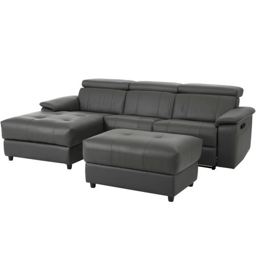 Tanaro-chaise Longue Canapé 3 Places Gauche Avec Fonction Manuelle En Pu Gris