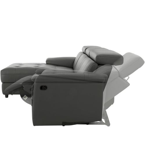 Tanaro-chaise Longue Canapé 3 Places Gauche Avec Fonction Manuelle En Pu Gris