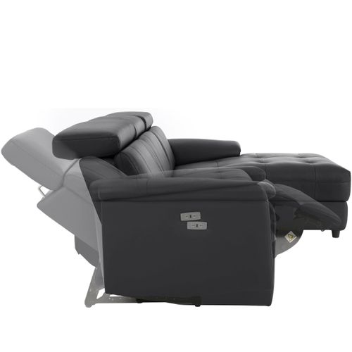 Tanaro-chaiselong Canapé 3 Places Droit Électrique En Cuir Pu Noir