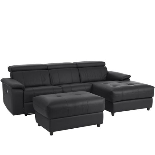 Tanaro-chaiselong Canapé 3 Places Droit Électrique En Cuir Pu Noir