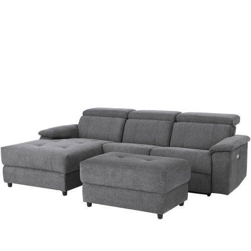 Tanaro-chaiselong Canapé 3 Places Droit Électrique En Tissu Anthracite