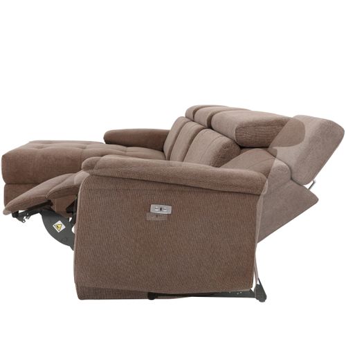 Tanaro-chaiselong Canapé 3 Places Droit Électrique En Tissue Marron